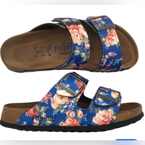 Birkenstock Shoes - Birkenstock Papillio Blue Floral Softbed Sandals Womens 38/US7-7.5